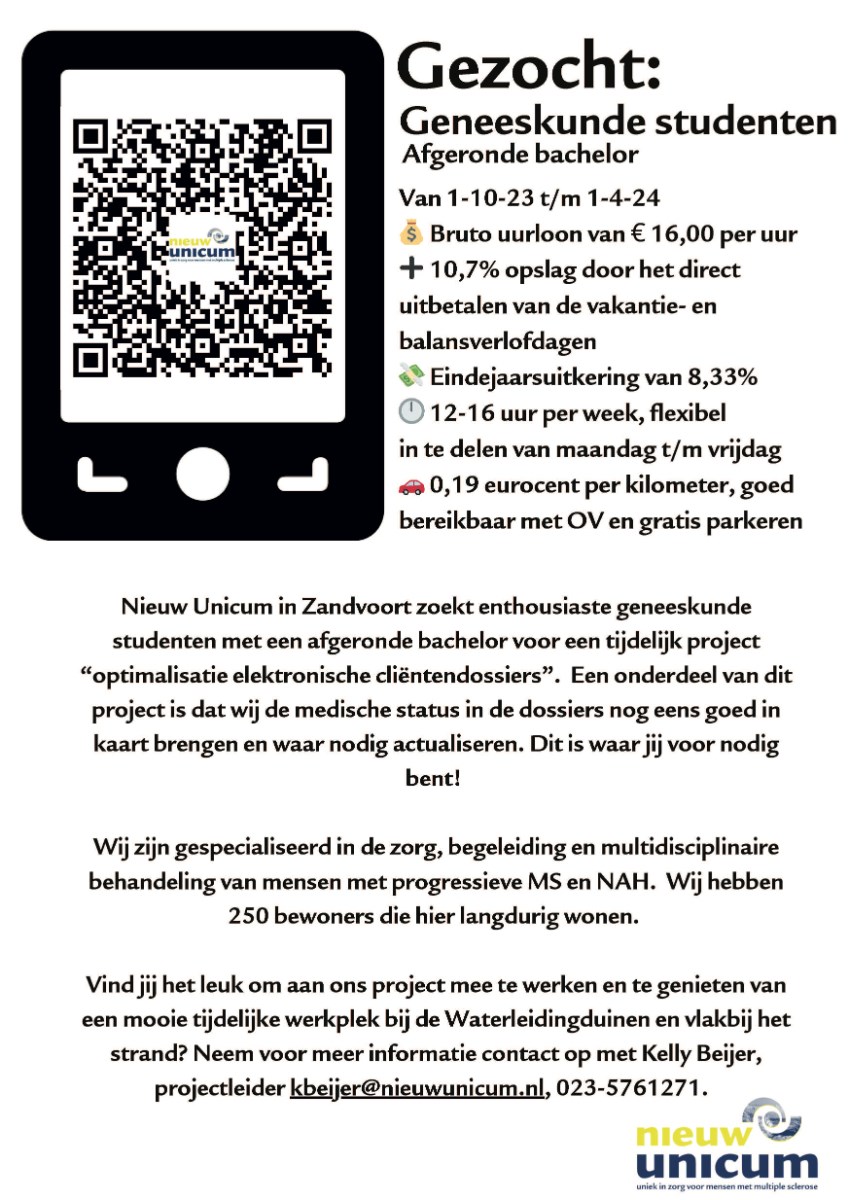 Bericht Nieuw unicum Zandvoort zoek geneeskunde studenten met afgeronde bachelor bekijken